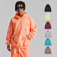 Set Hoodie Jogger Pria Vintage Spray Washed Distressed Frayed 360 GSM Berlapis Fleece Streetwear Hoodie Pullover Musim Dingin