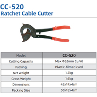 Cortador de Cables con Trinquete CC-520 ≤52mm Cu/Al 1.2kg Herramienta Manual de Corte con Trinquete