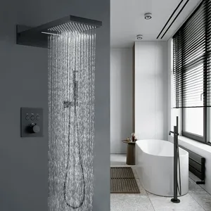 Wall Mounted Shower Head Bathroom Thermostatic Rain Waterfall Mist Shower Faucet System