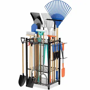 花园工具整理器，带储物钩，庭院工具塔架，用于车库组织和储物，最多50件工具，