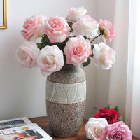 Bouquet de roses artificielles roses en tissu, fleurs faites à la main, arrangement floral pour mariage, décoration de la maison