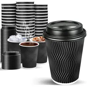 異なる容量のカスタムロゴプリントリップル壁使い捨て紙コーヒーカップ蓋付き飲料用の健康的なリサイクル可能なオプション