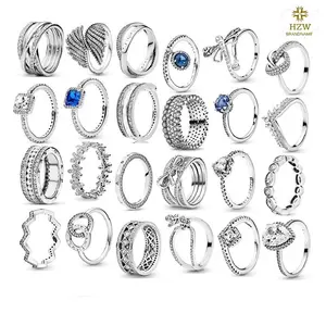 Cincin Pernikahan 2021 Modis Perhiasan Cincin Perak Murni 925 untuk Wanita Seri Pan Perhiasan