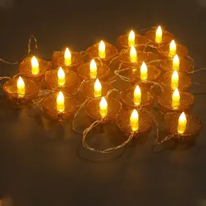 ขายส่งผลิต LED เทศกาลเทียนไฟชาของขวัญแบตเตอรี่ดำเนินการตกแต่งบ้านอินเดีย Diwali Diya ไฟ