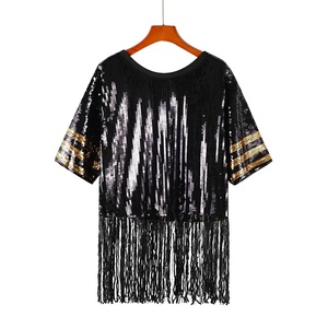 <span class=keywords><strong>Top</strong></span> <span class=keywords><strong>con</strong></span> <span class=keywords><strong>Paillettes</strong></span> <span class=keywords><strong>Nero</strong></span> e Rosso per Maglia da Festa dei New Orleans Saints, Maglietta Metallica <span class=keywords><strong>con</strong></span> Frange per il Giorno della Partita - Product Image 2