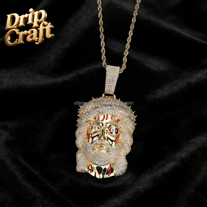 Pendentif Hip-hop Jésus, Pendentif Tête Humaine Vintage avec Ornement <span class=keywords><strong>de</strong></span> Tête Taché <span class=keywords><strong>de</strong></span> <span class=keywords><strong>Sang</strong></span>, Plaqué Cuivre avec <span class=keywords><strong>Or</strong></span> Véritable. - Product Image 5