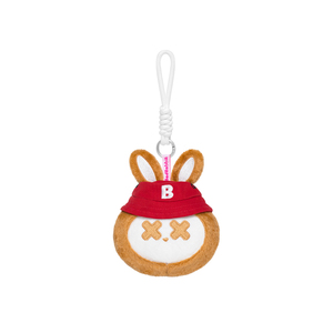 Porte-clés Lapin Exotique Rouge Vibrant en Peluche Douce, Breloque de Sac avec Broderie Signature Yeux Croisés et Étiquette Tissée du Marque - Product Image 1
