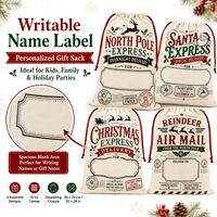 Sac cadeau de Noël personnalisé en toile 50x70cm, sac de Père Noël réutilisable de 10oz avec cordon de serrage et étiquette nominative inscriptible pour cadeaux de fêtes