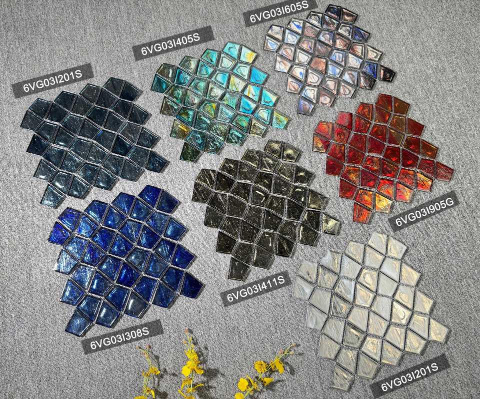 Electroplated Antique Parquet Diamond 60x66x6 Glass Mosaic Tiles Smooth Surface Backsplash Indoor Apartment Bathroom Walls