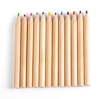 Crayons de couleur courts en bois naturel - 12 couleurs dans une boîte en papier de vachette - Fournitures artistiques pour enfants