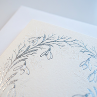 Cartes de remerciement personnalisées en relief cristal givré, motif branche de marguerite des neiges, feuille d'argent blanc glacé, emballage scandinave, cartes de vœux en gros