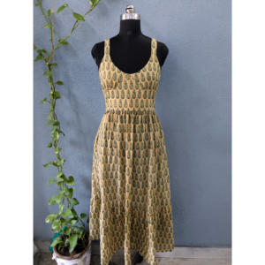 Robe maxi estivale tissée à la main, imprimée en bloc, en pur coton, sans bretelles, sans manches, style décontracté, avec deux poches latérales - Product Image 1