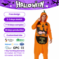 Combinaison de costume d'Halloween pour homme adulte avec capuche et imprimé citrouille Jack-O'-Lantern en polyester Dream Party