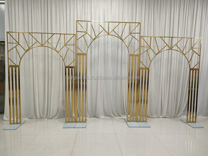SMOOTH Backdrop Frame Stand Wedding <b>Decoration</b> Stainless Steel <b>Arch</b> Set in Gold Color With Artificial Flowers - Product Image 2