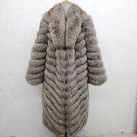 Manteau long en fourrure de renard véritable pour femme, tendance et luxueux, chaud, à manches longues