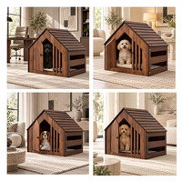 Maison pour animaux de compagnie moderne en bois massif avec porte et ventilation, niche/condo pour chien et chat d'intérieur, emballée en carton pour petits animaux