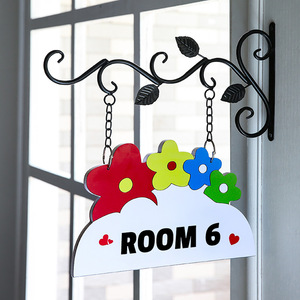Wrought Iron <b>Wall</b> Mount Sign Holder Wooden Plate With Scroll Design For Outdoor Indoor Use - Product Image 5