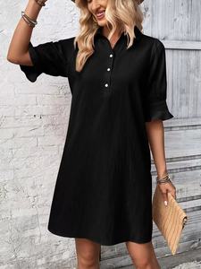 Camicia europea americana abito da donna largo Casual tinta unita mezza manica <span class=keywords><strong>a</strong></span> linea Mini abito da spiaggia - Product Image 6