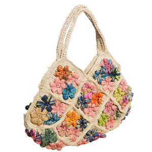 Wholesale Customize European American Retro Women's Handmade <b>Shoulder</b> <b>Bag</b> New <b>Raffia</b> 3D Rose Crochet Grass Woven Open <b>Bag</b> - Product Image 1