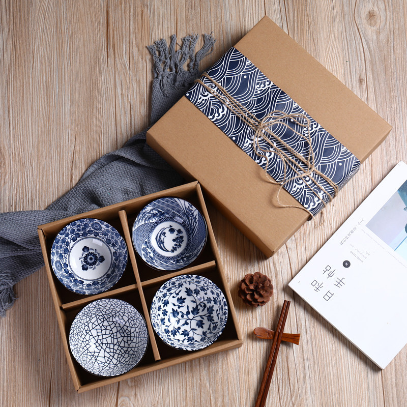 Blanc+Bleu - Coffret cadeau 4 bols