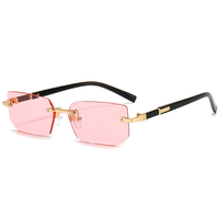 Lunettes de soleil rectangulaires sans monture Lunettes de soleil sans monture rose dégradé Lunettes de voyage Lunettes de soleil UV400 sans monture