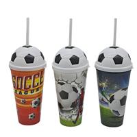 Bouteille d'eau portable en plastique PP de 600 ml avec paille et couvercle, idéale pour la gym et le football – Nouveauté Coupe de Football 2026 – Offre Spéciale