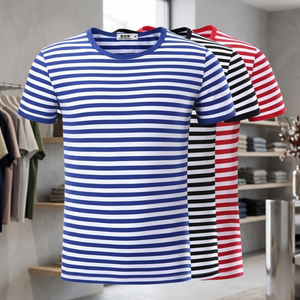 Camisetas Unisex a Rayas con Logotipo Personalizado, Etiqueta Privada, Venta al Por Mayor, Alta Calidad, Lavado Ácido, Estilo Vintage - Product Image 2