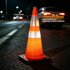 Cône de signalisation orange fluorescent hautement réfléchissant avec motif personnalisé pour la circulation nocturne - Product Image 4