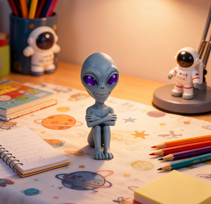 Sculpture en résine <span class=keywords><strong>extraterrestre</strong></span> bleu <span class=keywords><strong>gris</strong></span> avec yeux violets, Figurine <span class=keywords><strong>extraterrestre</strong></span> à grosse tête avec sourire amical, Figurine <span class=keywords><strong>extraterrestre</strong></span> en résine - Product Image 4