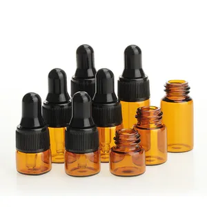 Mini amber garrafa de vidro com gotejador, garrafa de vidro com âmbar, 1ml/2ml/3ml/5ml, para óleo essencial