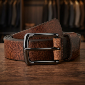Ceinture carrée vintage pour homme en cuir de vachette 100 % écologique, imperméable, avec strass en acier et design tressé, légère et haute résistance - Product Image 1