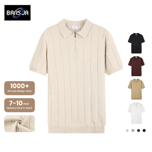 Maglietta Polo a Maniche Corte in Maglia per <span class=keywords><strong>Uomo</strong></span>, <span class=keywords><strong>Slim</strong></span>-<span class=keywords><strong>Fit</strong></span> con Zip Corta, T-shirt Estiva in Maglia Liscia - Product Image 1