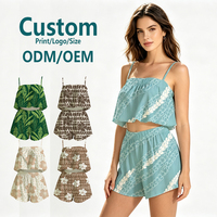 Ensembles 2 Pièces pour Femmes en Gros : Haut Bustier à Nouer + Short, Imprimé Floral Hawaïen Personnalisé, Tenues Décontractées d'Été Grandes Tailles