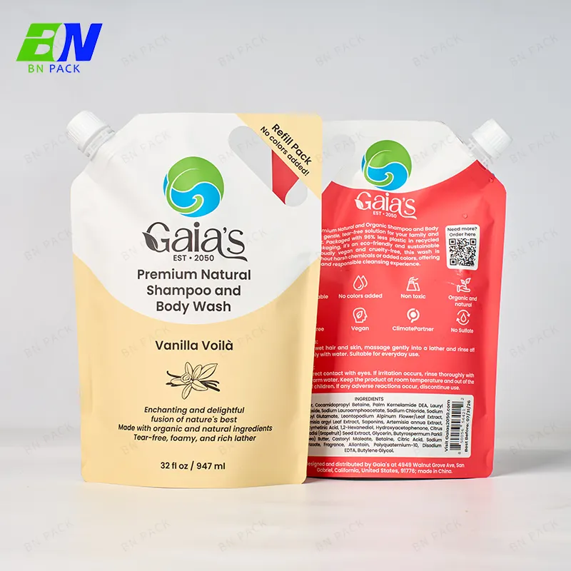 BN Pack eco-friendly 1L bianco carta Kraft beccuccio sacchetto di ricarica per Shampoo sacchetti di imballaggio liquido con manico foro