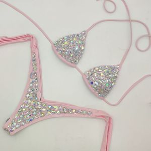 NUOVO ARRIVO Bikini Brasiliano con Top Triangolare, Lacci e Cristalli, Vita a V, 12 Colori - Product Image 4