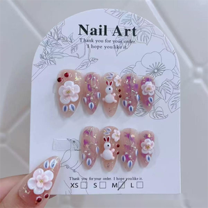 <span class=keywords><strong>Faux</strong></span> <span class=keywords><strong>ongles</strong></span> en acrylique faits main, nude, 3D, motif renard à neuf queues et floral, peints à la main, réutilisables, couvrance totale, avec colle, vente en gros, <span class=keywords><strong>chinois</strong></span> - Product Image 2