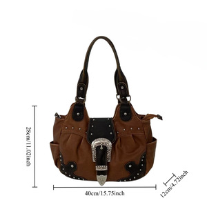 Bolsos de Hombro Vintage de Gran Capacidad para Mujer, Bolso Tote con Cierre de Cremallera, Material de PVC Impermeable, Bolso de Mano Diario - Product Image 4