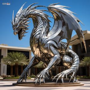 Ville extérieure personnalisée espace public décor métal 3D <span class=keywords><strong>miroir</strong></span> polonais Dragon chinois Statue grande en acier inoxydable Loong Statue Sculpture - Product Image 6