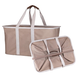 Panier à linge pliable avec longues poignées, sac de rangement en tissu pop-up durable de qualité supérieure, corbeille de voyage en tissu - Product Image 1