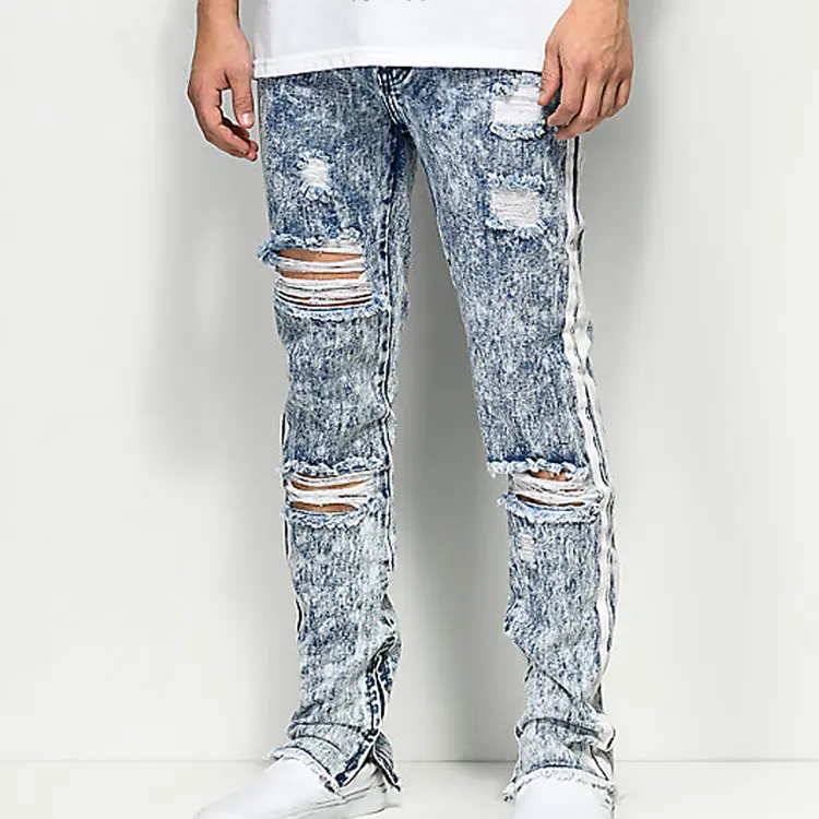 Tùy Chỉnh Trang Phục Đường Phố Mặc Thấp Đáy Quần Axit Rửa Đau Khổ Men Jeans