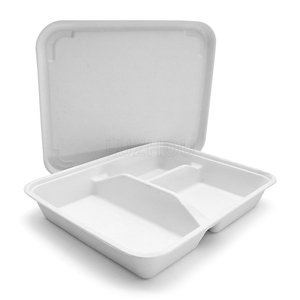 Polpa di bagassa 3-vano vassoio per feste biodegradabile monouso forno sicuro per barbecue snack funzione impermeabile - Product Image 3