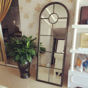 Ingresso moderno telaio in ferro finestra arco specchio di lunghezza del pavimento pieno con la parte superiore arrotondata espelhos decorativos - Product Image 3