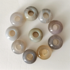 Nuove Perle di Agata Grigia Lisce Rotonde con Foro Grande 10x4mm per Creazione di Braccialetti, Pietre Preziose Sciolte - Product Image 6