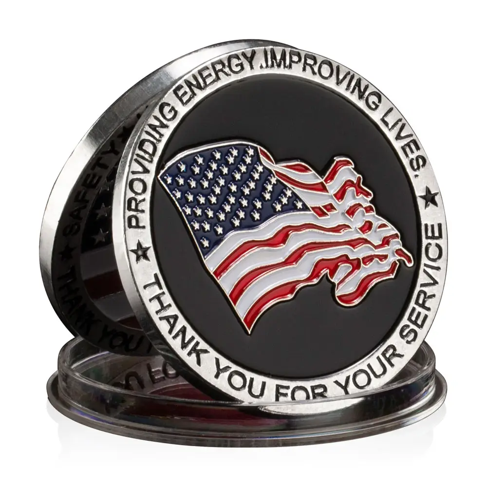 Bendera Amerika Serikat yang menyediakan energi untuk meningkatkan hidup koin AS berlapis perak koin peringatan tantangan koin