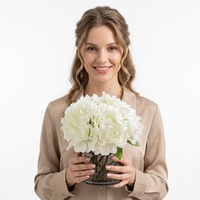 Arrangement floral d'hortensias artificiels de haute qualité, toucher réel, personnalisé, avec vase carré et résine hydrophile