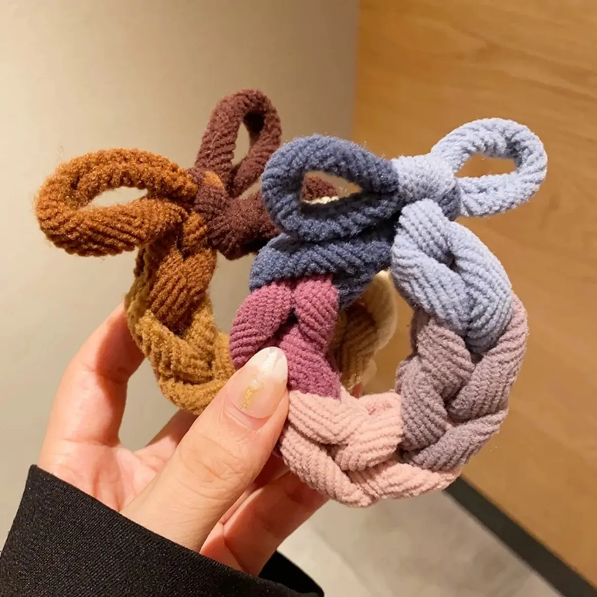 Grosir grosir warna campur kuncir kuda gadis busur crochet kepang simpul handuk spiral elastis cincin tali rambut karet ikat rambut