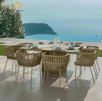 Meubles de patio modernes Tissage en corde d'aluminium Ensemble de salle à manger de jardin Tables et chaises de salle à manger d'extérieur