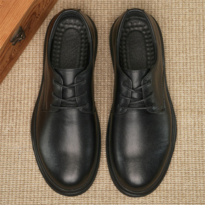 Zapatos Oxford de Cuero Negro con Punta Redonda y Cordones, Aumentan la Estatura, para Oficina y Carrera Profesional, para Todas las Temporadas, Suela de Goma, Cuero Genuino - Product Image 1