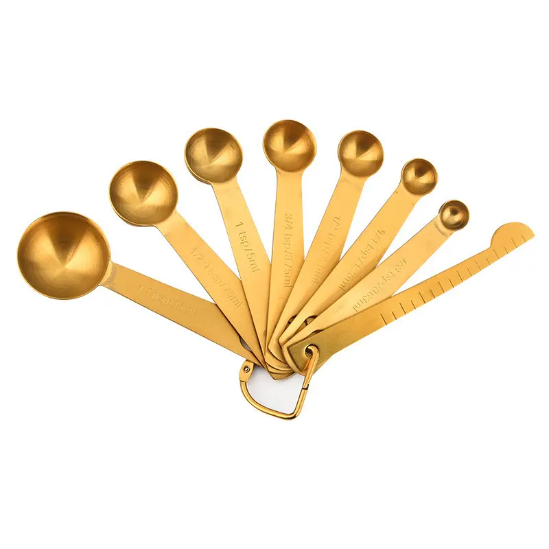 Conjunto de colheres de medição de ouro com cabo longo e estreito, ideal para potes de especiarias, colher medidora de aço inoxidável dourado incluída
