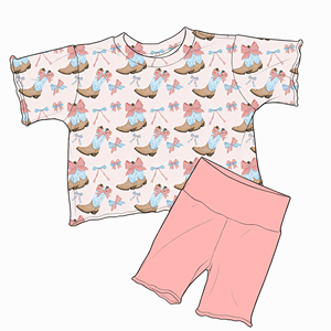 Conjunto de 2 Piezas para Niñas con Estampado Floral y Cuadros, Camiseta de Cuello Redondo y Manga Corta y Pantalones Cortos Deportivos Lisos, <span class=keywords><strong>Ropa</strong></span> Casual de Verano OEM - Product Image 6